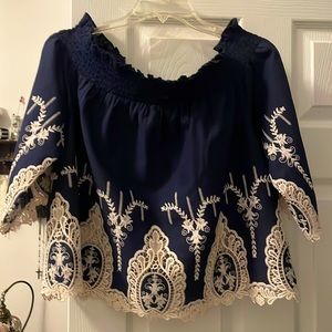 Adorable Navy shirt with lace trim